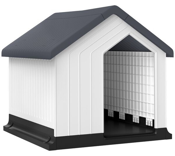 PawHut Niche pentru câine pentru exterior, adăpost impermeabil cu fereastră, din plastic, 62lungime x 61Lățime x 60Înălțime cm, gri | Aosom Romania