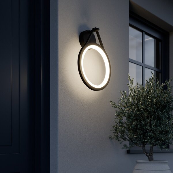 Lucande LED lumina de perete în aer liber Mirco, 30 cm, negru, IP65, Negru, Metal, Modern, Soclu de perete jos