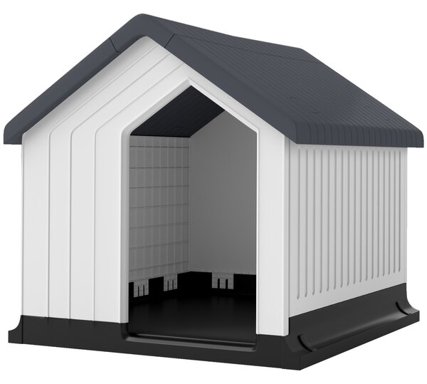 PawHut Niche pentru câine pentru exterior, adăpost impermeabil cu fereastră, din plastic, 62lungime x 61Lățime x 60Înălțime cm, gri | Aosom Romania