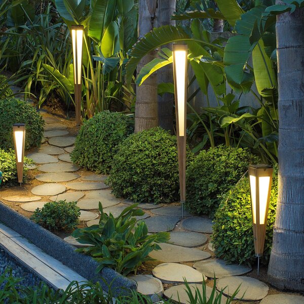 Les Jardins Lanternă solară Tecka LED cu senzor, 120 cm, tec, reglabil, Lemn, Lemn, Spot de exterior / vârf de pământ