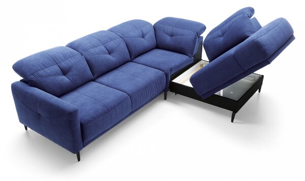 Canapea pe partea dreaptă modular cu funcția de dormit Sandra - albastru marin Aston KR 10420