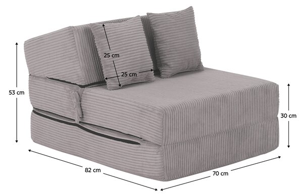 KONDELA Saltea pliabilă/fotoliu extensibil, 2 in 1, gri, PELOS