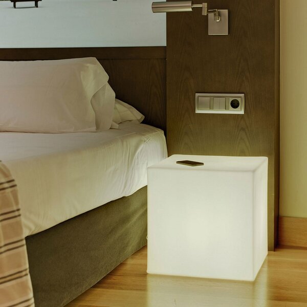 Newgarden Cuby cub decorativ de lumină înălțime 20cm, Alb, Plastic, Modern