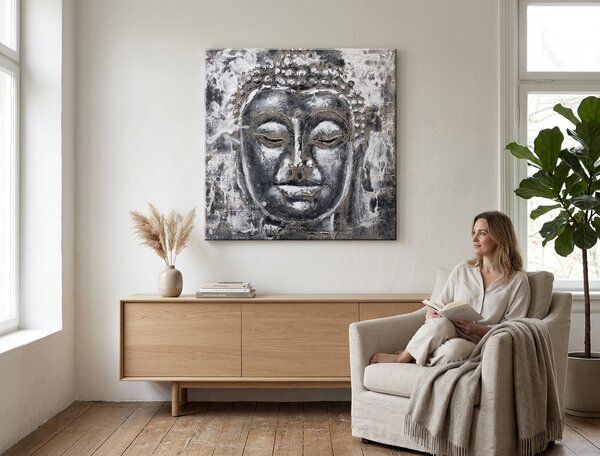 Tablou pictat BUDHA 1 parte - 60x60 cm - 60×60 cm / Clasic 2 cm