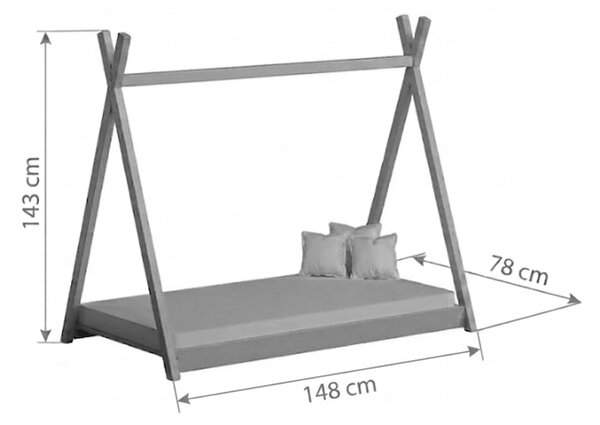 Pat copii Tipi 70x140 din lemn tip căsuță - roz