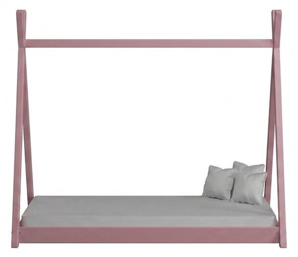 Pat copii Tipi 70x140 din lemn tip căsuță - roz