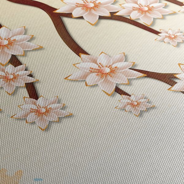 Tablou - Flori colorate pe ramuri (cu ceas) (90x30 cm)