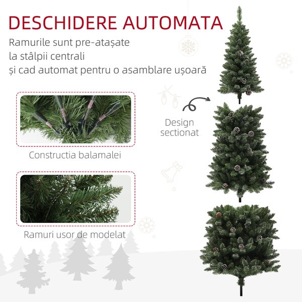 HOMCOM Brad de Crăciun Înzăpezit Înalt, 980 de Ramuri, Ø80x225 cm, Verde | Aosom Romania