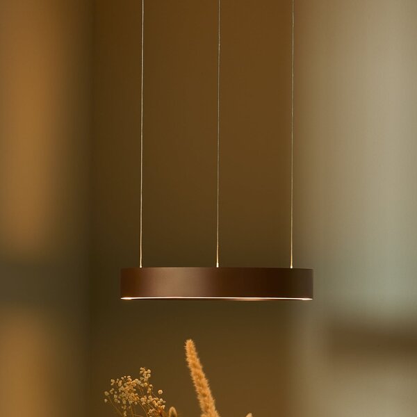 LOOM DESIGN Lampă suspendată LED Velora, maro caramel, Ø40 cm, dimabilă., reglabil, Maro / Rugină, Camera de zi / sufragerie, Aluminiu, Modern