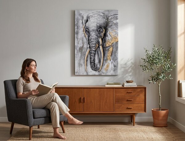 Tablou pictat SLON 1 parte - 40x60 cm - 40×60 cm / Klasický 2 cm