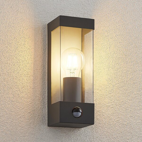 Lindby lampă de perete pentru exterior Tilian, senzor, înălțime 25 cm, antracit, reglabil, Gri, Metal, Modern