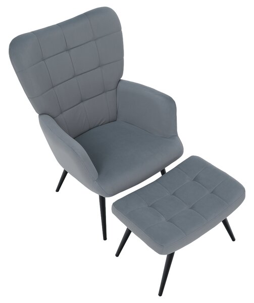 KONDELA Fotoliu cu suport pentru picioare, ţesătură Velvet gri/negru, HABEN