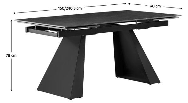 KONDELA Masă dining extensibilă, grafit/neagră, 160-240,5x90 cm, SALAL