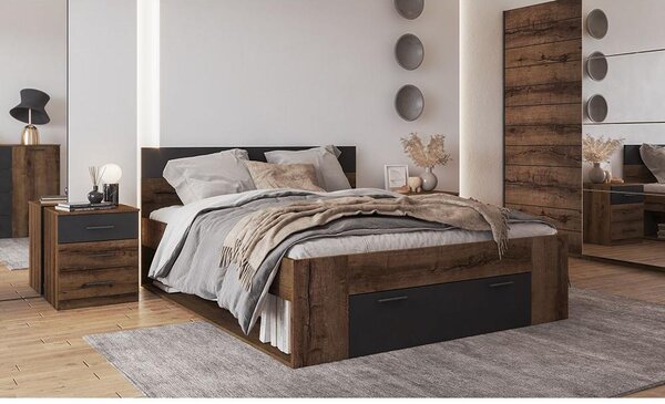 Pat matrimonial 160 cm Benson Typ 91 (stejar monastery + negru). Promo -18%. 602049