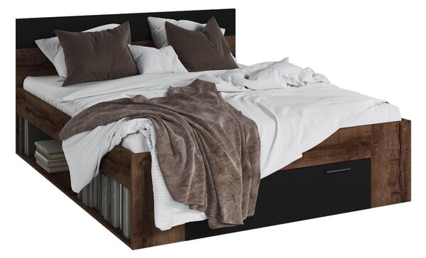 Pat matrimonial 160 cm Benson Typ 91 (stejar monastery + negru). Promo -18%. 602049