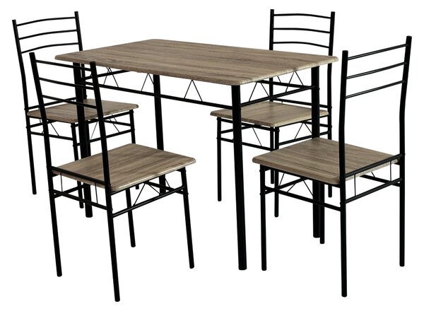 KONDELA Set de sufragerie 1+4, stejar sonoma/negru, MAKO