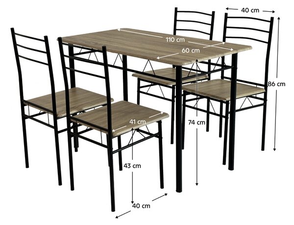 KONDELA Set de sufragerie 1+4, stejar sonoma/negru, MAKO