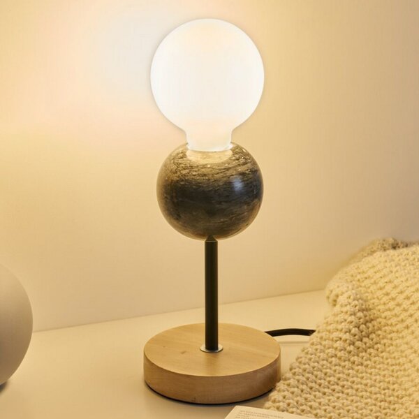 Pauleen Marble Dream lampă masă cu picior de lemn, Negru, Camera de zi / sufragerie, Piatră, Viața tânără