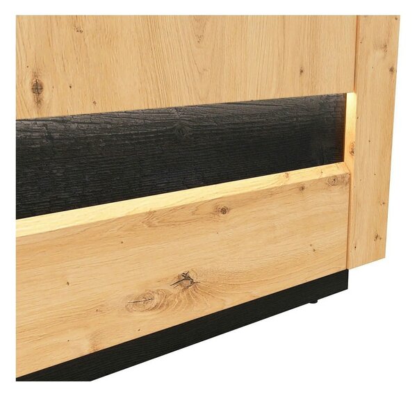 Comoda TV OSTIA, stejar artisan/negru, PAL, cu iluminare LED, 161x48x5