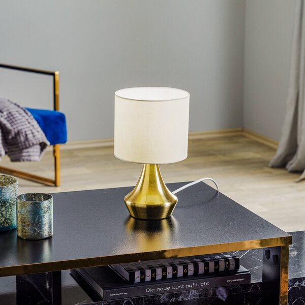ONLI Lampa de masă Ottone cu abajur din material textil, alamă, Auriu / Alamă, Camera de zi / sufragerie, Metal, Modern
