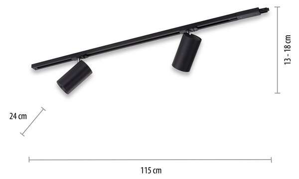 PURE Technik LED track light, 2 becuri, negru, reglabil, Negru, Camera de zi / sufragerie, Metal, Modern