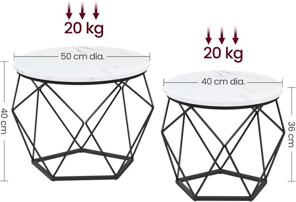 Set 2 masute de cafea Vasagle Alb 60x60x45 cm