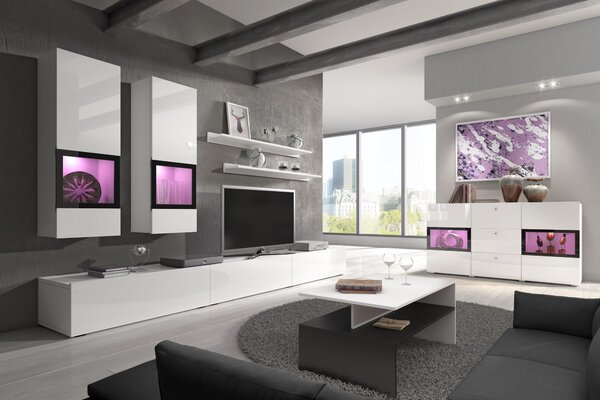 Mobilier living Barly Typ 10 (alb + alb lucios). Promo -14%. 602127