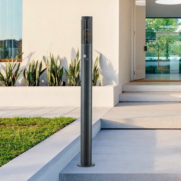 Lindby Bornă luminoasă Statius, antracit, fier, 100 cm, senzor, Negru, Metal, Modern