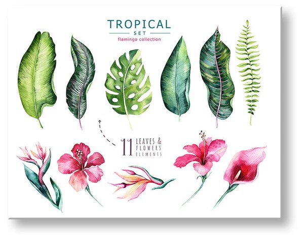 Tablou de perete cu text Set tropical flamingo - 20x30 cm