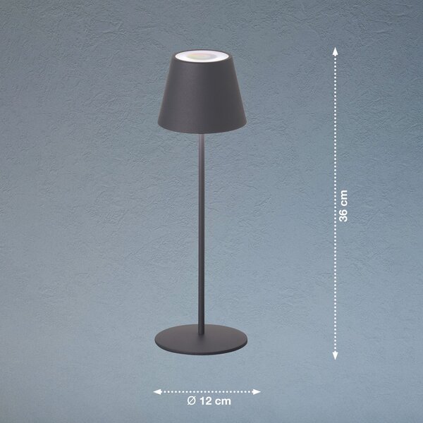 FH Lighting Lampă masă LED ext. Cosenza, acumul. RGBW gri nis., reglabil, Gri, Camera de zi / sufragerie, Metal, Modern