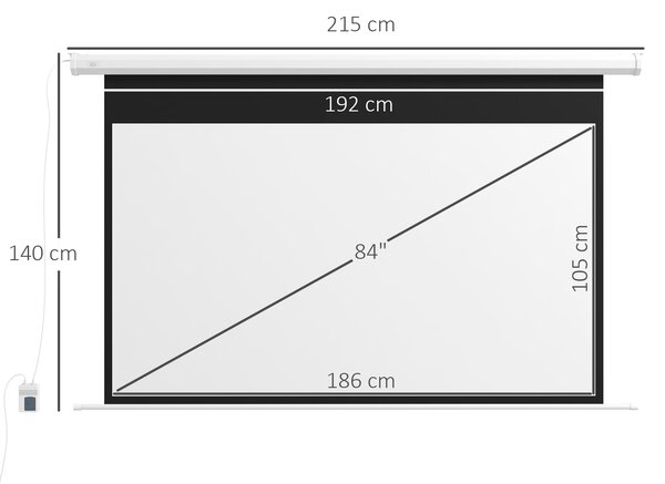 Ecran de Proiectie Motorizat de 84 de inci, 4K HD 16:9, cu Doua Telecomenzi pentru Interior/Exterior 215x8x140cm HOMCOM | Aosom Romania