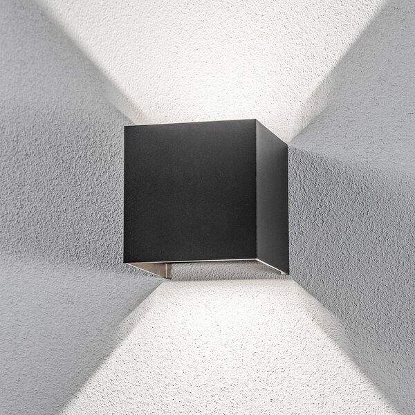 Lindby Lampa de perete pentru exterior LED Nivar, unghiulară, neagră, 10 cm,, Negru, Metal, Modern