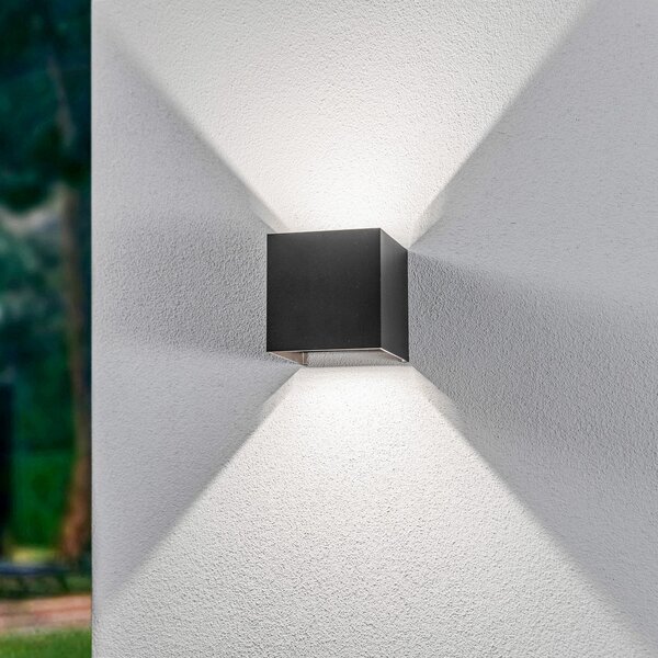Lindby Lampa de perete pentru exterior LED Nivar, unghiulară, neagră, 10 cm,, Negru, Metal, Modern