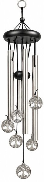 Clopotel de vant Pufo Feng Shui cu 5 tuburi sonore metalice, model Copacul Vietii – Decoratiune suspendata pentru casa, gradina, terasa si balcon