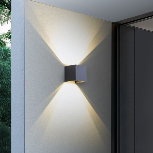 Lindby Lampa de perete pentru exterior Smart LED Dara, gri, unghiulară, CCT, reglabil, Gri, Aluminiu, Modern
