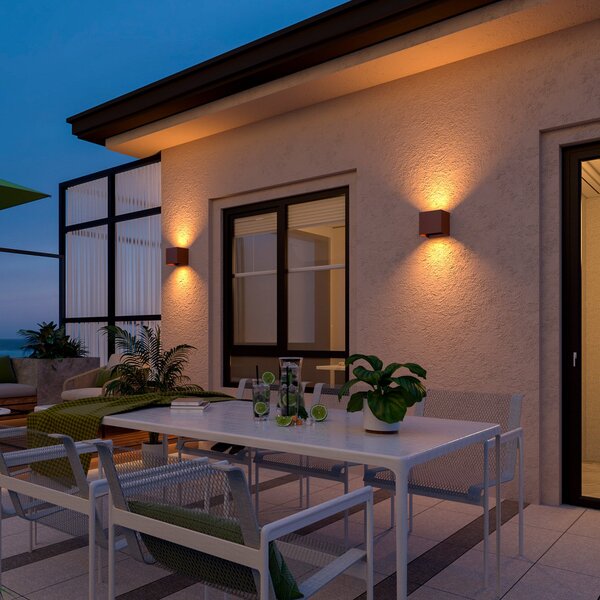 Calex LED lampă de perete exterior Cube, sus/jos, înălțime 10cm, ruginiu, Maro / Rugină, Aluminiu, Modern, Priză de perete sus / jos