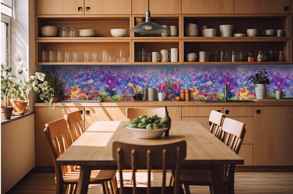 Fototapet pentru bucătărie - pictură florală colorată 420 x 60 cm