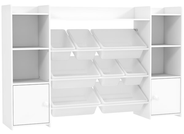 AIYAPLAY Dulap pentru jucării pentru copii cu 8 recipiente detașabile și dulapuri, 140x30x90 cm, alb | Aosom Romania