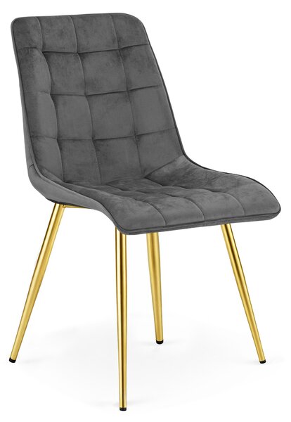 Scaun Bucatarie/Dining Spirit Catifea Gri Inchis, Picioare Metalice, Finisaj Auriu