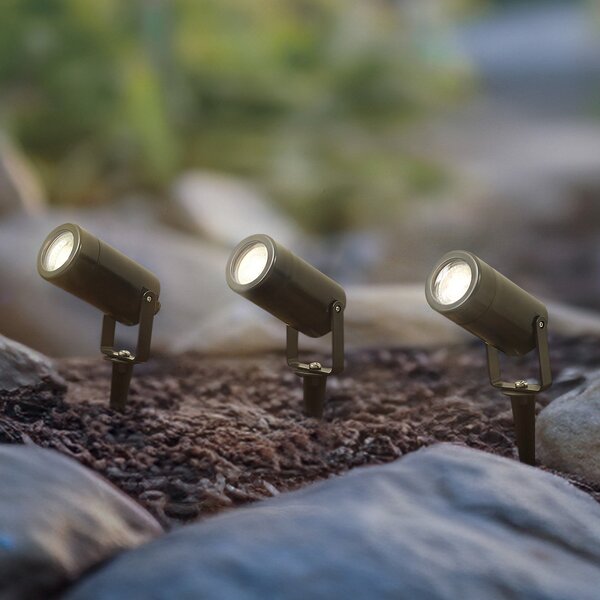 Lindby Thorgal pământ spike lumina, Ø 6 cm, negru, set de 3, reglabil, Negru, Plastic, Modern
