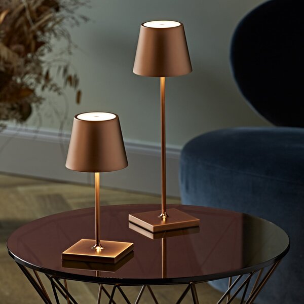 Sigor Nuindie LED lampă de masă reîncărcabilă, USB-C, bronz, IP54, dimabil, reglabil, Bronz / Alamă Veche, Camera de zi / sufragerie, Metal, Modern