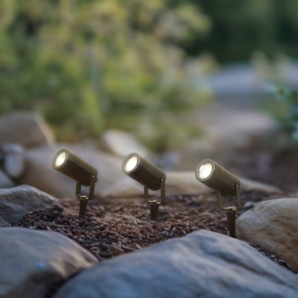 Lindby Thorgal pământ spike lumina, Ø 6 cm, negru, set de 3, reglabil, Negru, Plastic, Modern