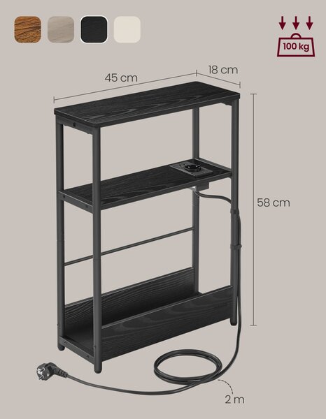 Masuta laterala cu priza Vasagle Negru 45x18x58 cm