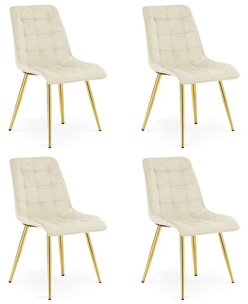 Set 4 Scaune Bucatarie/Dining Spirit Catifea Bej, Picioare Metalice, Finisaj Auriu