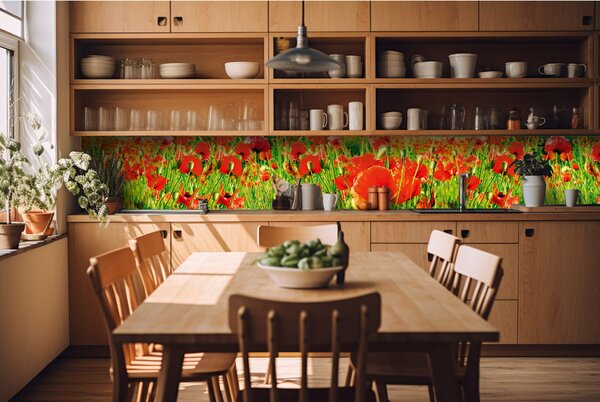 Fototapet pentru bucătărie - mac roșu 420 x 60 cm