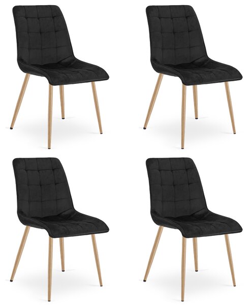 Set 4 Scaune Bucatarie/Dining Spirit Catifea Negru,Picioare Metalice, Finisaj Lemn