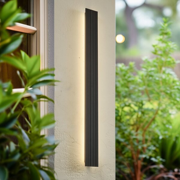 Lucande Lampa de perete pentru exterior cu LED-uri Melira, înălțime 100 cm,, Negru, Aluminiu, Modern