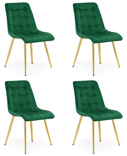 Set 4 Scaune Bucatarie/Dining Spirit Catifea Verde, Picioare Metalice, Finisaj Auriu