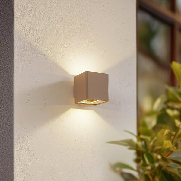 Lucande Lampa de perete pentru exterior cu LED Aaron, bej, IP54, lumină, Bej, Aluminiu, Modern