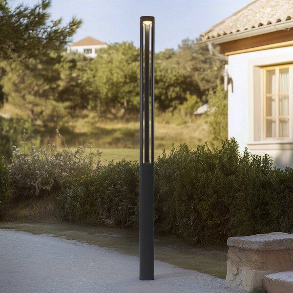 Lucande LED-Außenleuchte Pirron, 230 cm, antracit, IP65, Negru, Aluminiu, Modern